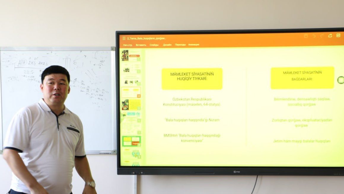 “Social-ekonomikalıq pánler metodikası” kafedrası aǵa oqıtıwshısı Djambul Aytjanov tárepinen Ózbek tili hám ádebiyatı kurs tıńlawshılarına “Bala huqıqların qorǵaw boyınsha mámleketlik siyasat” temasında ashıq sabaq ótkerildi.